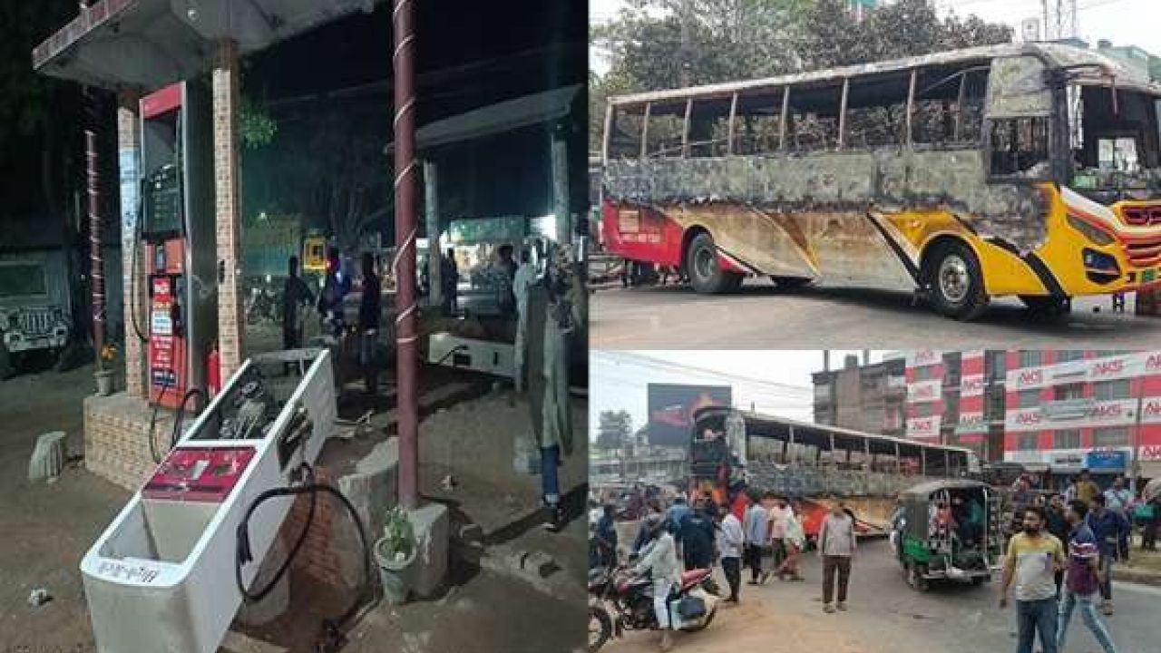 ঝিনাইদহে ফিলিং স্টেশন কর্মচারীদের পিটুনিতে ছাত্রনেতা হত্যার প্রতিশোধে ভাঙচুর ও অগ্নিকাণ্ড, বাস শ্রমিকদের অবরোধ